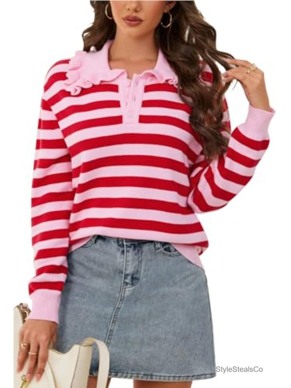 Womens Peter Pan Collar Button Knit Long Sleeve Pullover Sweater